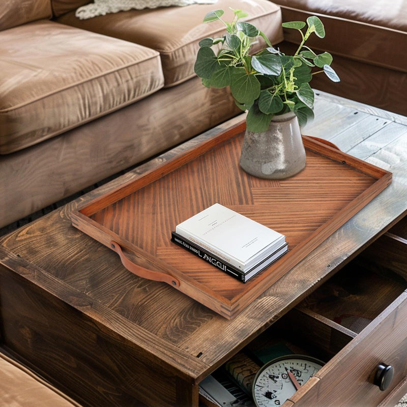 SXNOWS Large Ottoman Wooden Trays, Wood Serving Tray with Handles, Large Ottoman Tray, Wooden Serving Trays for Coffee Tables, Living Rooms and Kitchens, 24 x 16 inch - Image 3