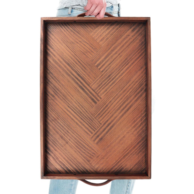 SXNOWS Large Ottoman Wooden Trays, Wood Serving Tray with Handles, Large Ottoman Tray, Wooden Serving Trays for Coffee Tables, Living Rooms and Kitchens, 24 x 16 inch - Image 1