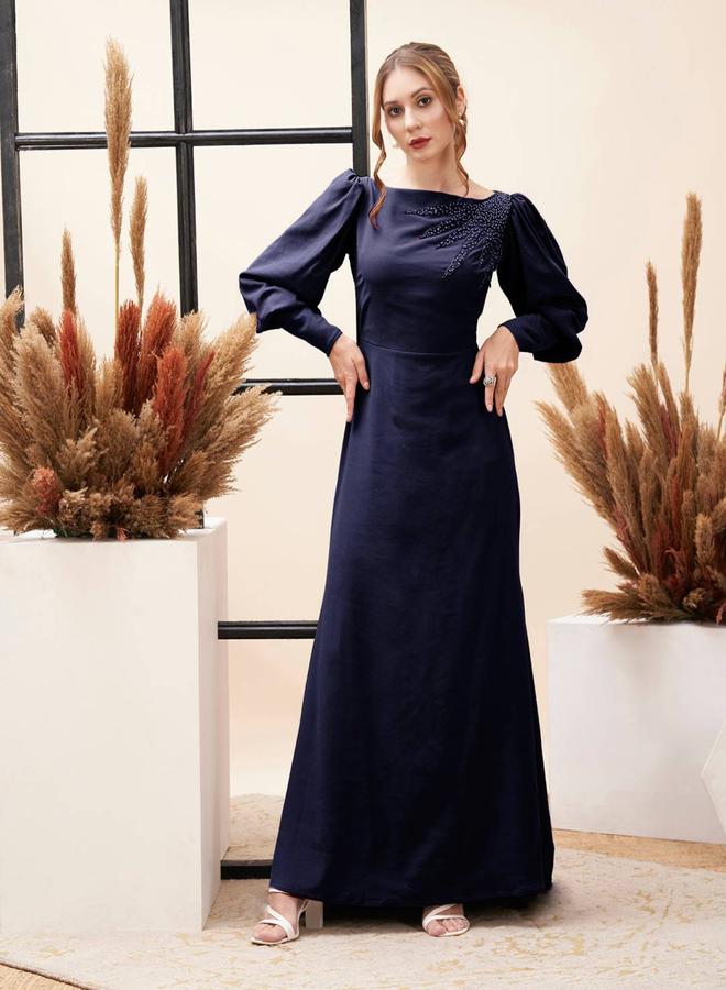 Mish Beaded Embellished Boat Neck Draped Maxi Dress by Styli - Image 3