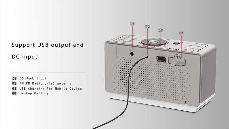 iTOMA Alarm Clock Radio with Bluetooth Speaker, FM Radio, Dual Alarm with Snooze, Large LED Display, Dimmer Control, USB Charging Output and Night Light CKS708 - Image 5