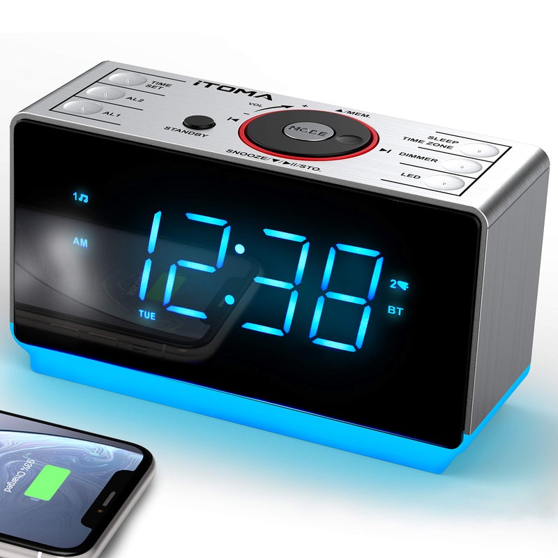 iTOMA Alarm Clock Radio with Bluetooth Speaker, FM Radio, Dual Alarm with Snooze, Large LED Display, Dimmer Control, USB Charging Output and Night Light CKS708 - Image 1
