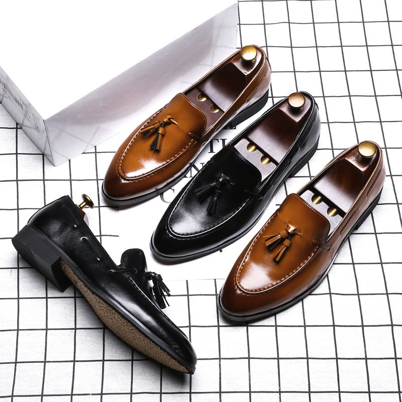 Xinyida tide shoes men's British pointed-toe shoes cover feet tassel casual men's shoes large size foreign trade shoes model B08-G brown 40 - Image 1