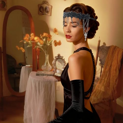 MoHern 1920s Accessories for Women, Vintage Great Gatsby Accessories for Women with Flapper Headpiece and Elegant Long Gloves - Image 4