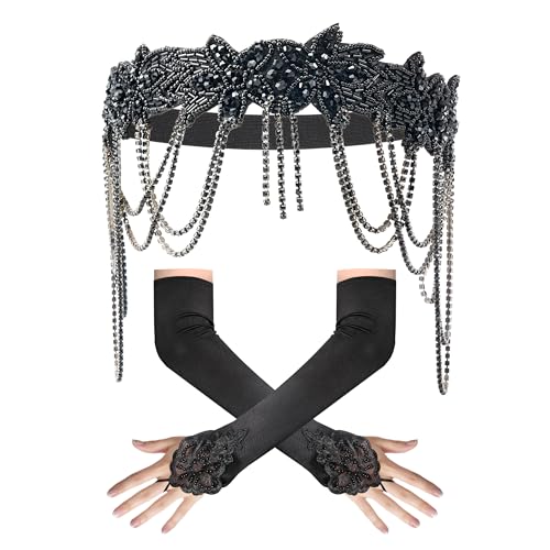 MoHern 1920s Accessories for Women, Vintage Great Gatsby Accessories for Women with Flapper Headpiece and Elegant Long Gloves - Image 1