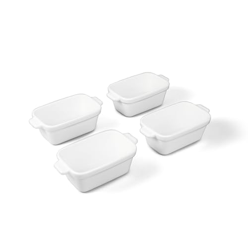 Souper Cubes Stoneware - Small Ceramic 5" x 3" Baking Dish with Silicone Covers, Small Baking Dishes for Oven Perfect for Reheating Single Serve Portions, Set of 4 - White - Image 3