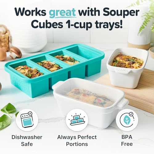 Souper Cubes Stoneware - Small Ceramic 5" x 3" Baking Dish with Silicone Covers, Small Baking Dishes for Oven Perfect for Reheating Single Serve Portions, Set of 4 - White - Image 4