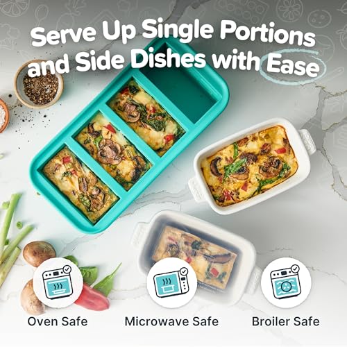 Souper Cubes Stoneware - Small Ceramic 5" x 3" Baking Dish with Silicone Covers, Small Baking Dishes for Oven Perfect for Reheating Single Serve Portions, Set of 4 - White - Image 2