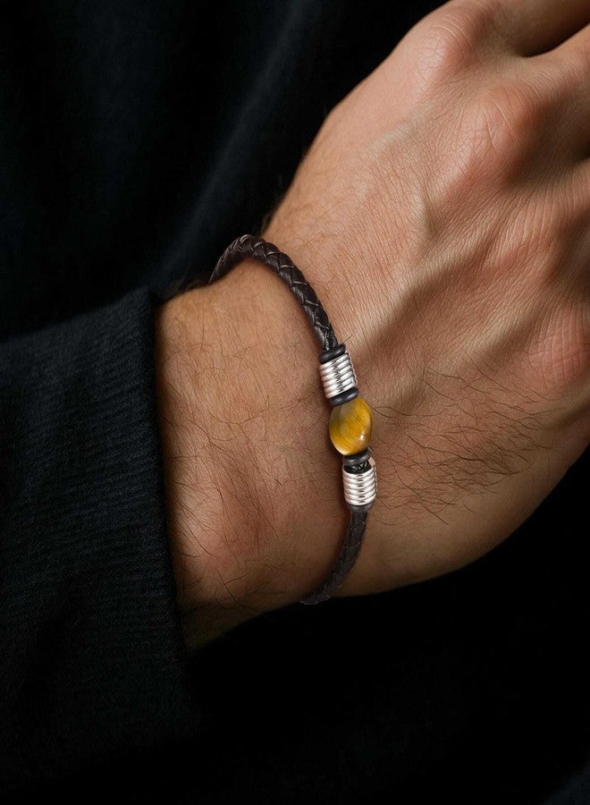 TRUMIUM Beaded Bracelets for Men Women Natural 10mm Tiger Eyes Mens Leather Bracelet Gemstone Jewelry for Him 8.3 Inch Length - Image 5