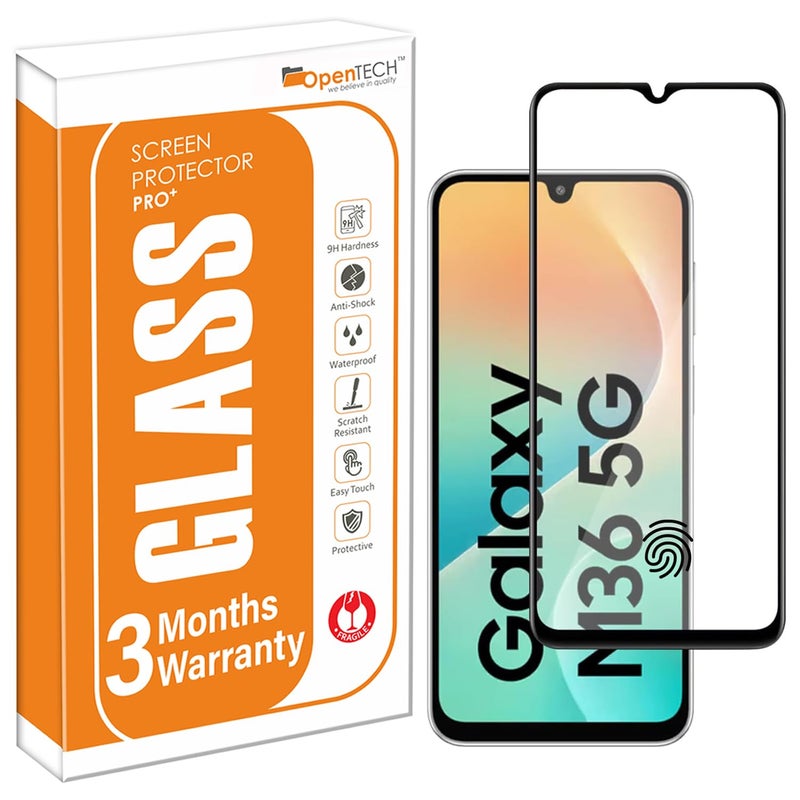 OpenTech ® Military-Grade Tempered Glass Screen Protector Compatible for Samsung Galaxy M36 5G / Samsung Galaxy F36 5G with Edge to Edge Coverage and Easy Installation kit - Image 1