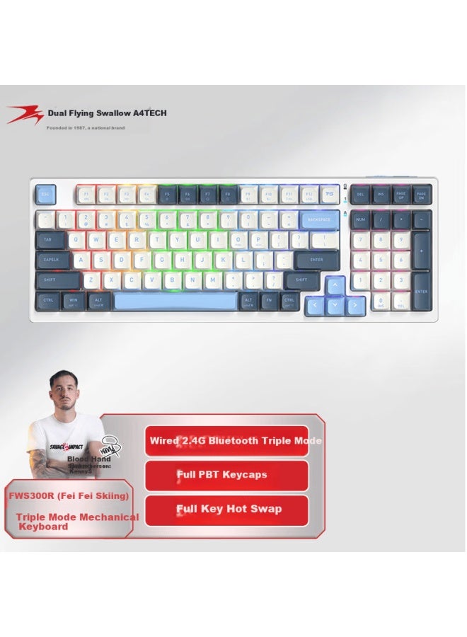 A4tech Fws300r 99-key Wireless Mechanical Keyboard Gaming E-sports Customizable Keyboard Tri-mode Fei Shidai Fei Fei Switches Fei Fei Ski Wired/wireless/bluetooth Triple-mode - Image 1