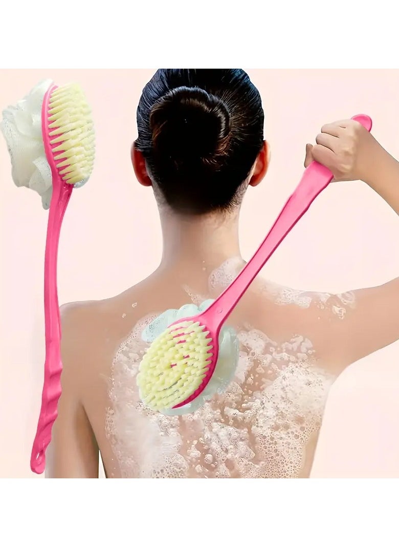 Ucanbe 1pc Multifunctional Bath Brush, Exfoliating Back Scrubber, Long Handle Soft Bristle Japanese Bath Brush, Multifunctional Dual-purpose Mud Rubbing Bath Brush for Back, Blue/pink, Exfoliating  - Image 1