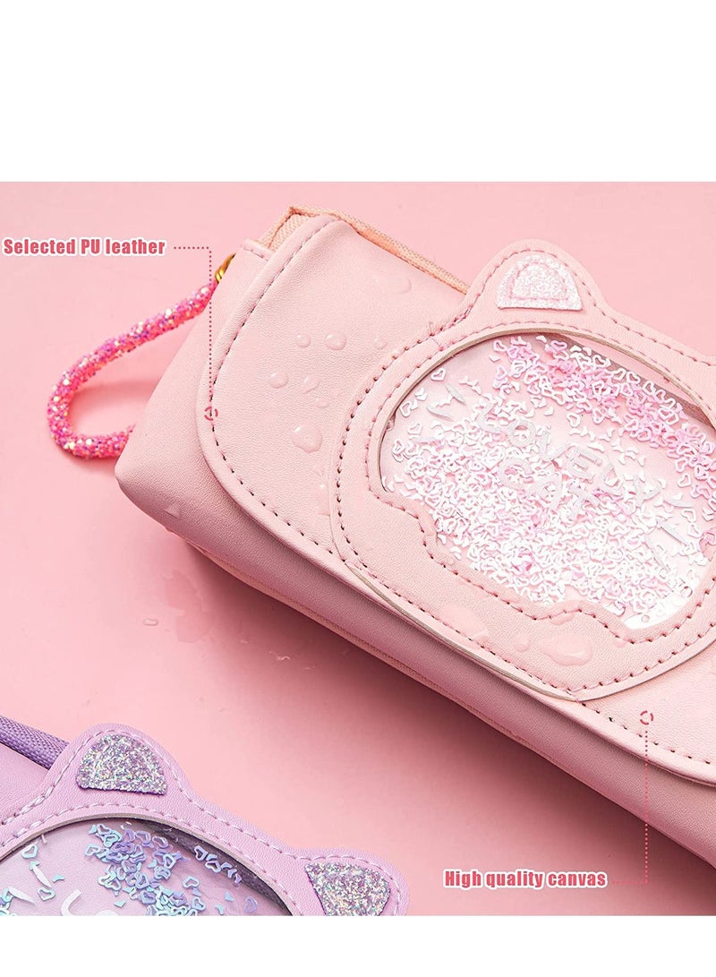 KASTWAVE Pencil Case Big Capacity Cute Cat Large Capacity Pencil Pouch Portable Pencil Pouch Stationery Storage Organizer Pencil Box Pen Holder Bag for School Student Present, Pink 1 Pieces - Image 5