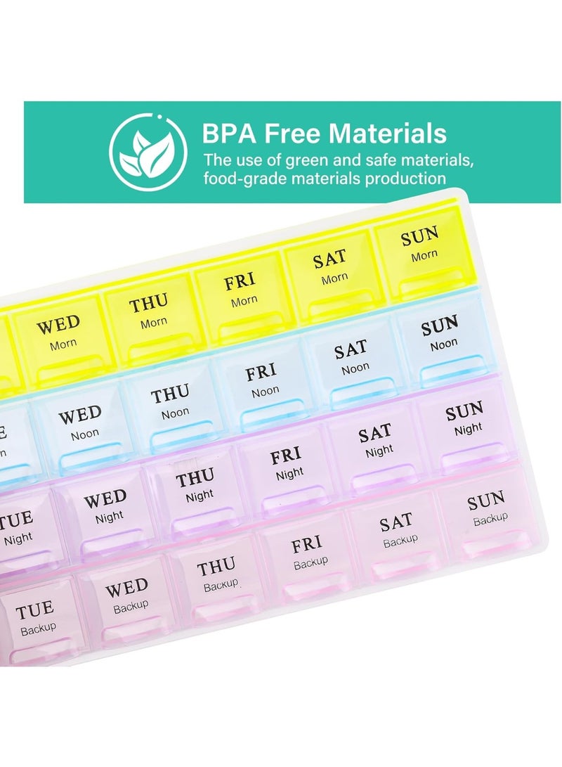Large Weekly Pill Organizer 4 Times A Day - 28 Compartment Medicine and Travel Pill Case | Moisture-Proof 7 Day Vitamin, Fish Oil, and Supplements Dispenser with Clear Bold Font, Detachable Covers, and BPA Free Transparent Material. - Image 4