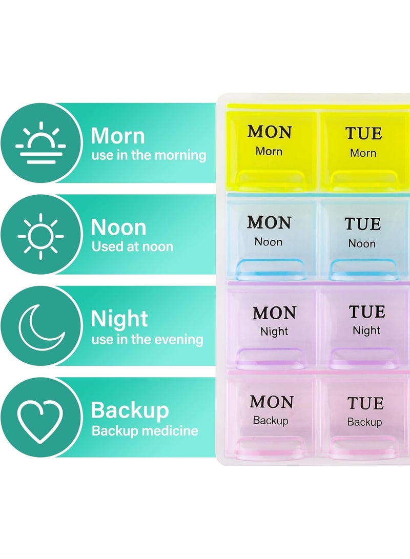 Large Weekly Pill Organizer 4 Times A Day - 28 Compartment Medicine and Travel Pill Case | Moisture-Proof 7 Day Vitamin, Fish Oil, and Supplements Dispenser with Clear Bold Font, Detachable Covers, and BPA Free Transparent Material. - Image 3