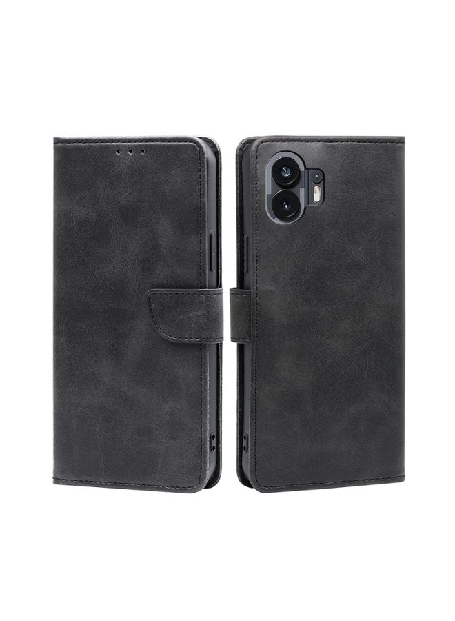 Case Cover For Nothing Phone 2 Calf Texture Buckle Flip Leather Phone Case Black