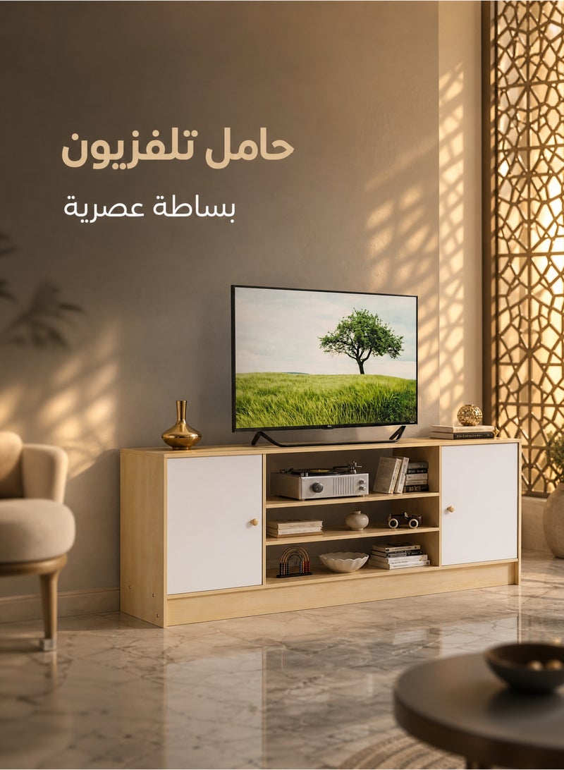 ZERIFAM TV Table, TV Cabinet for 55 to 70 inch TV, Entertainment Center with Storage, 2 Cabinet Media Console Table, Removable wooden door with handle, For Living Room, Bedroom Furniture Office(BROWN) - Image 1