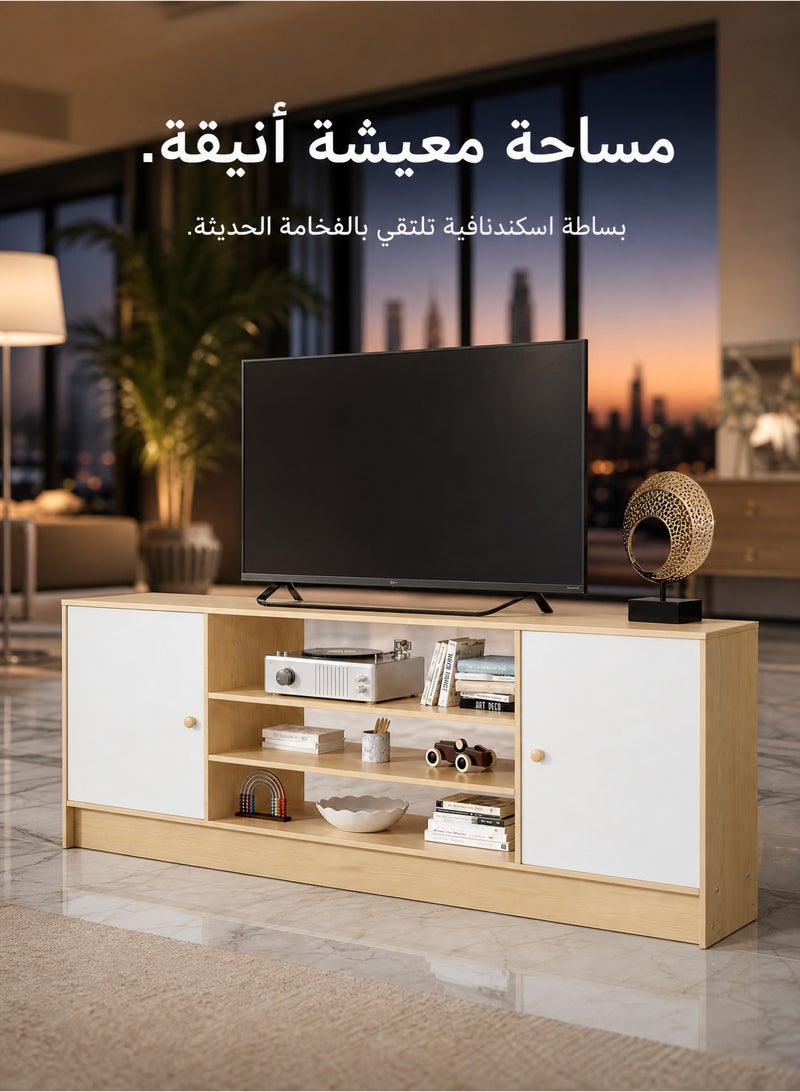 ZERIFAM TV Table, TV Cabinet for 55 to 70 inch TV, Entertainment Center with Storage, 2 Cabinet Media Console Table, Removable wooden door with handle, For Living Room, Bedroom Furniture Office(BROWN) - Image 4