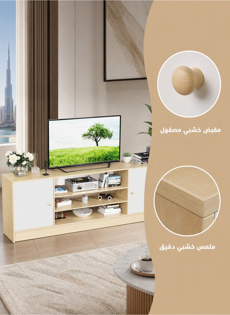 ZERIFAM TV Table, TV Cabinet for 55 to 70 inch TV, Entertainment Center with Storage, 2 Cabinet Media Console Table, Removable wooden door with handle, For Living Room, Bedroom Furniture Office(BROWN) - Image 2