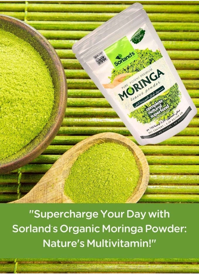 Sorland's - Pure Organic Moringa Leaves Powder -150 Gm Complete Natural Superfood | Certified Organic | Premium Quality with Shed Drying Solar Technology - Image 1