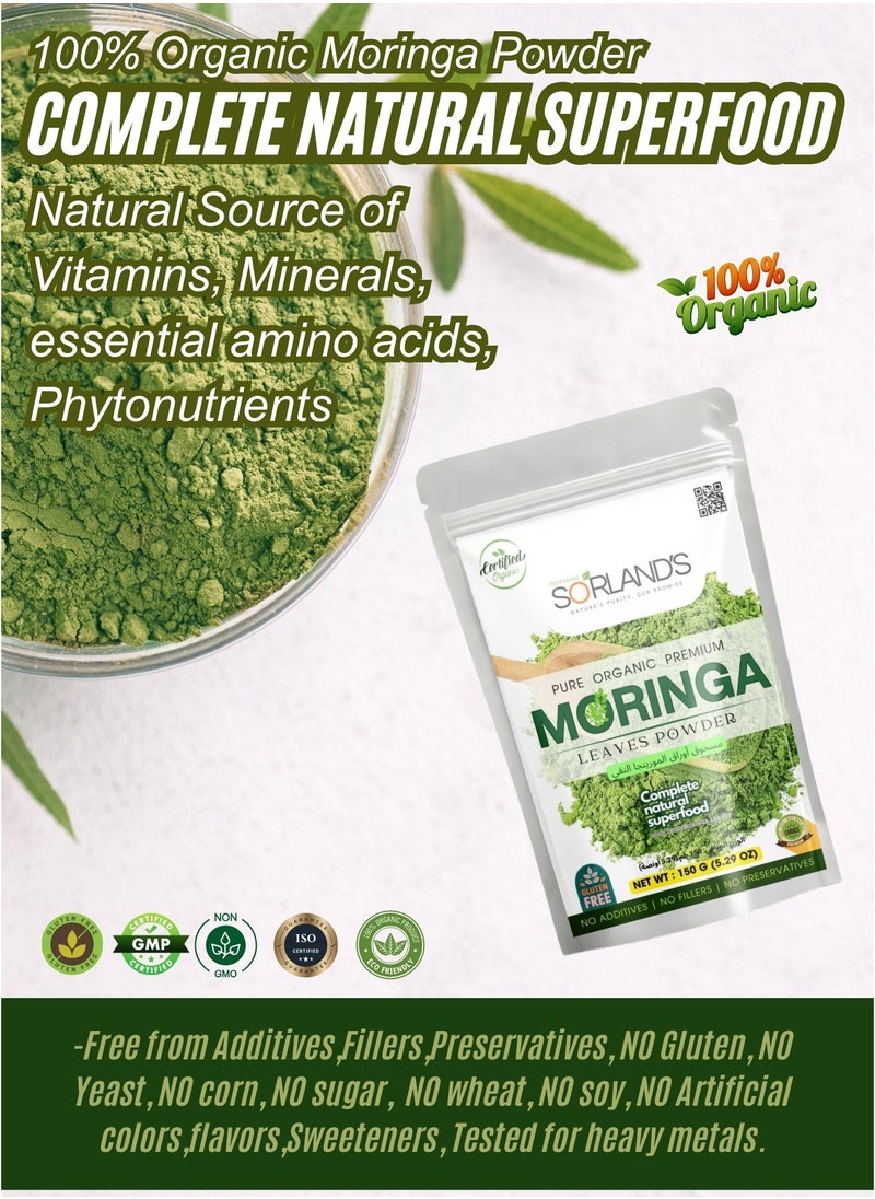 Sorland's Pure Organic Moringa Leaves Powder -150 Gm Complete Natural Superfood | Certified Organic | Premium Quality with Shed Drying Solar Technology  - Image 4