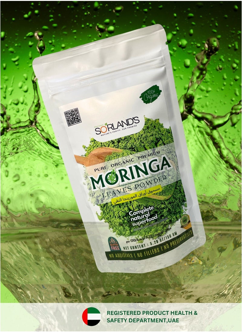 Sorland's Pure Organic Moringa Leaves Powder -150 Gm Complete Natural Superfood | Certified Organic | Premium Quality with Shed Drying Solar Technology  - Image 1