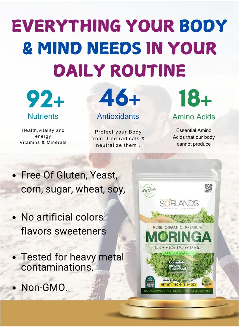Sorland's Pure Organic Moringa Leaves Powder -150 Gm Complete Natural Superfood | Certified Organic | Premium Quality with Shed Drying Solar Technology  - Image 3