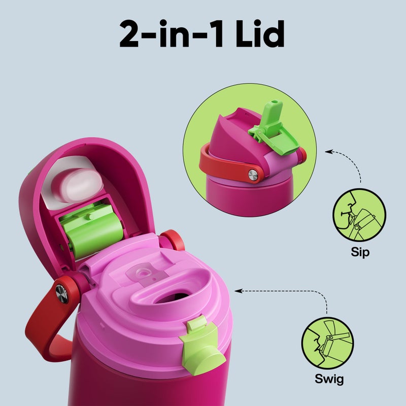ENCOOL Insulated Water Bottle with Straw - Encool Stainless Steel Water Bottle with Push Button Lid, Leak-Proof & BPA-Free, Keeps Cold for 24 Hours for Sports, Travel, Gym (24 oz, Cerise Pink) - Image 3