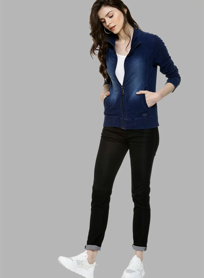 Campus Sutra Zippered Jeans Jacket