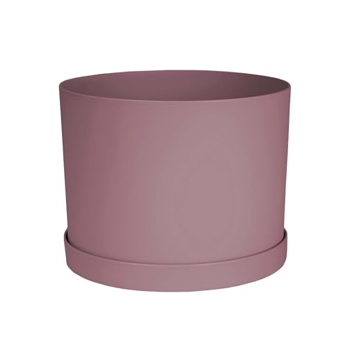 Bloem Mathers 8" Dusty Rose Round Modern Resin Garden Planter Pot with Drainage Holes and Removable Saucer Tray Included - Image 1