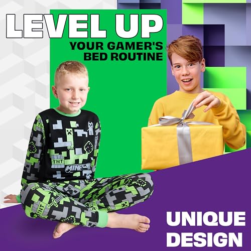 Minecraft Boys Long Sleeves Top And Bottom Set, Cotton 2 Pieces Boy Set (Black/Green, 13-14 Years) - Image 2