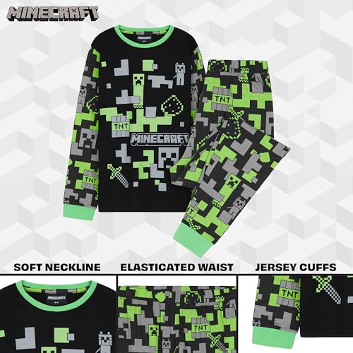 Minecraft Boys Long Sleeves Top And Bottom Set, Cotton 2 Pieces Boy Set (Black/Green, 13-14 Years) - Image 5