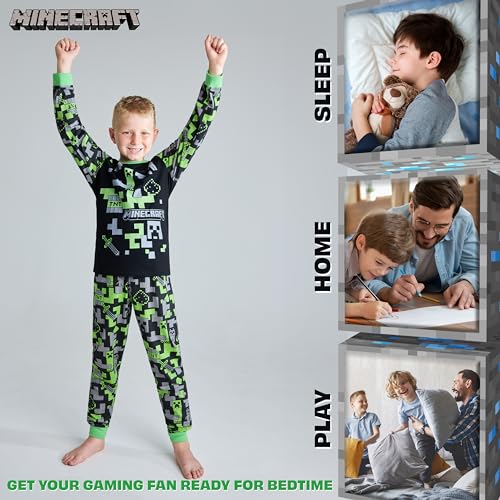Minecraft Boys Long Sleeves Top And Bottom Set, Cotton 2 Pieces Boy Set (Black/Green, 13-14 Years) - Image 3