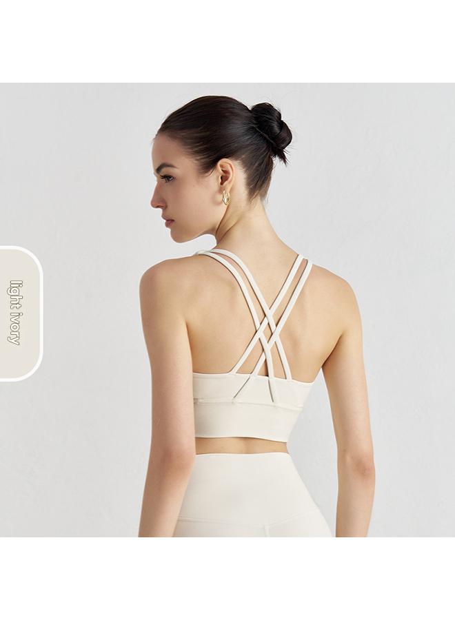 Women's Running Vest Professional Training Bra Yoga Sport Comfort Dance Cropped Top - Light Ivory - Image 1