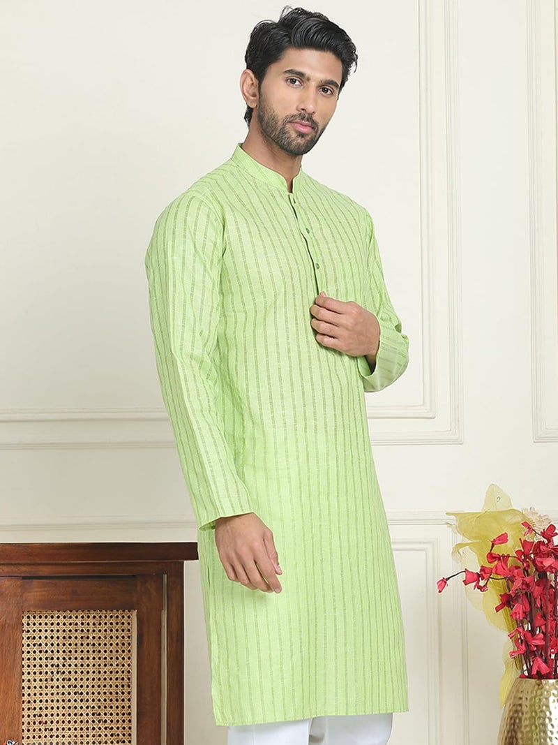 Jompers Men's Cotton Regular Fit Striped Kurta in Green - Image 4