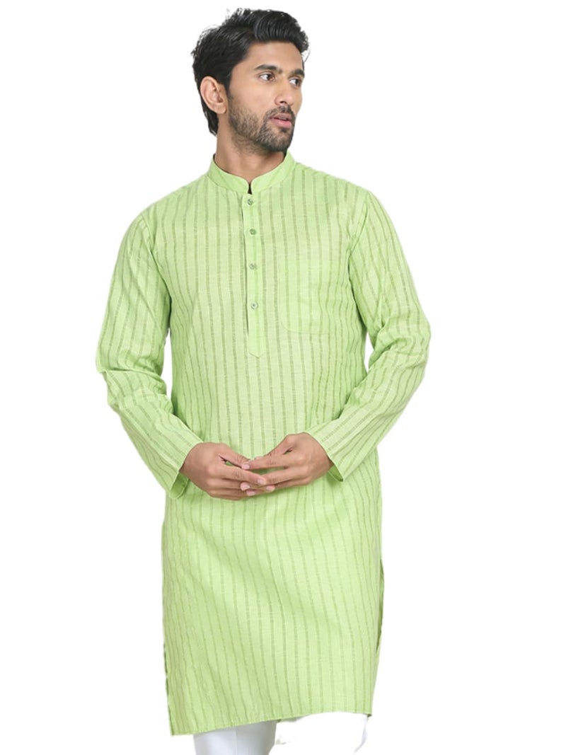 Jompers Men's Cotton Regular Fit Striped Kurta in Green - Image 1