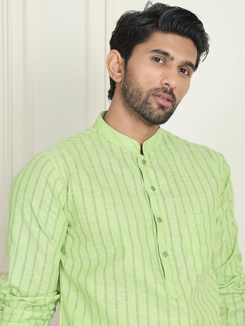Jompers Men's Cotton Regular Fit Striped Kurta in Green - Image 5