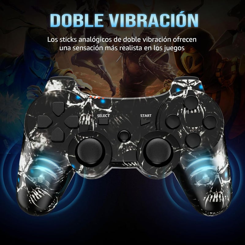 ISHAKO Controller for PS3, PC Wireless Controller Compatible with PlayStation 3, Windows Laptop, 6-Axis Motion, Dual Vibration, 450mAh Battery, 33ft Range, Black Skull Design - Image 3