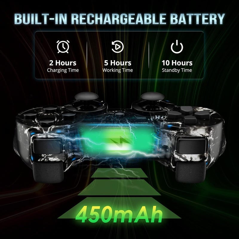 ISHAKO Controller for PS3, PC Wireless Controller Compatible with PlayStation 3, Windows Laptop, 6-Axis Motion, Dual Vibration, 450mAh Battery, 33ft Range, Black Skull Design - Image 4