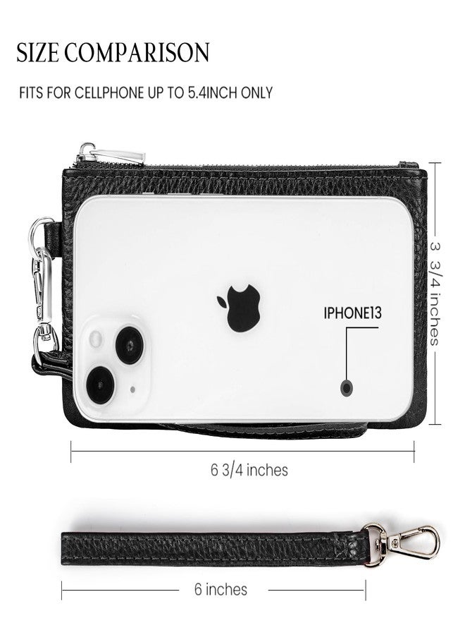 befen Genuine Leather Coin Purse for Women, Small Black Change Purse Womens Small Zipper Wristlet Wallet, Wristlet Money Bag Mini Coin Pouch with Removable Wrist Strap - Image 3