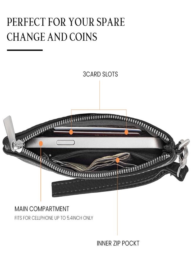 befen Genuine Leather Coin Purse for Women, Small Black Change Purse Womens Small Zipper Wristlet Wallet, Wristlet Money Bag Mini Coin Pouch with Removable Wrist Strap - Image 2