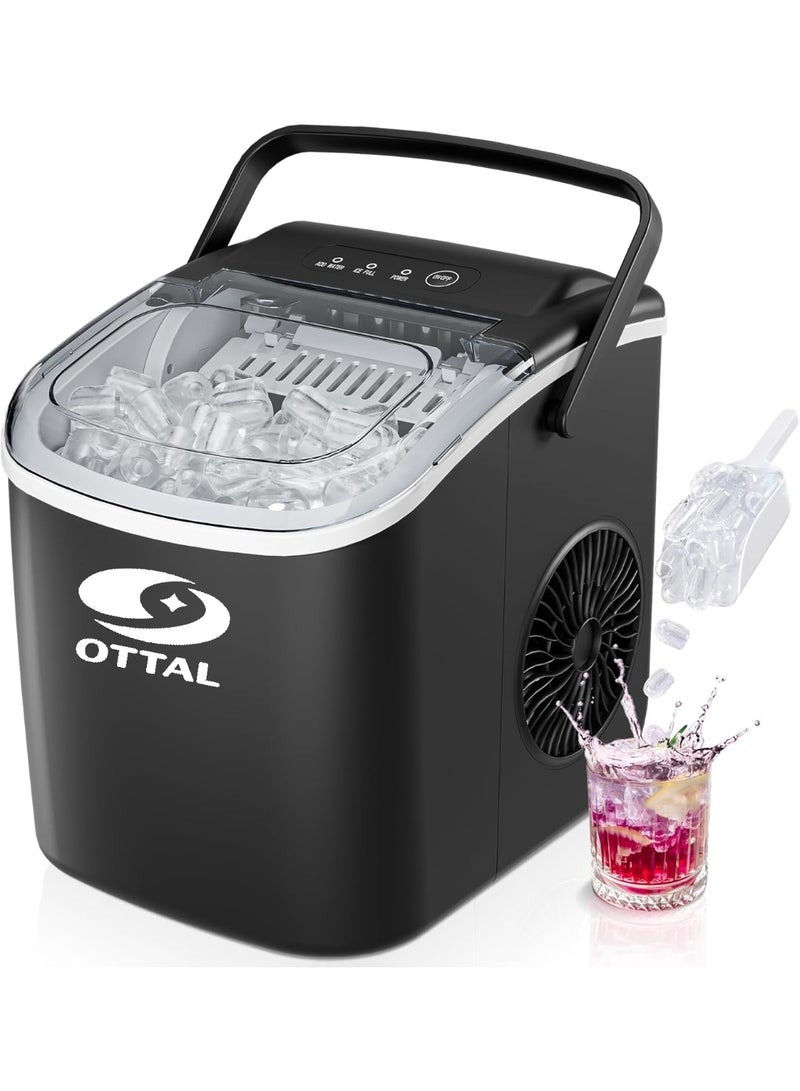 Ottal Ice Maker Countertop with Handle - 9 Bullet Ice Cubes in 6 Mins, Nugget Ice Maker, 12kg/24H, Portable Ice Machine with Scoop and Basket for Home, Kitchen, Camping, RV (Black) - Image 1
