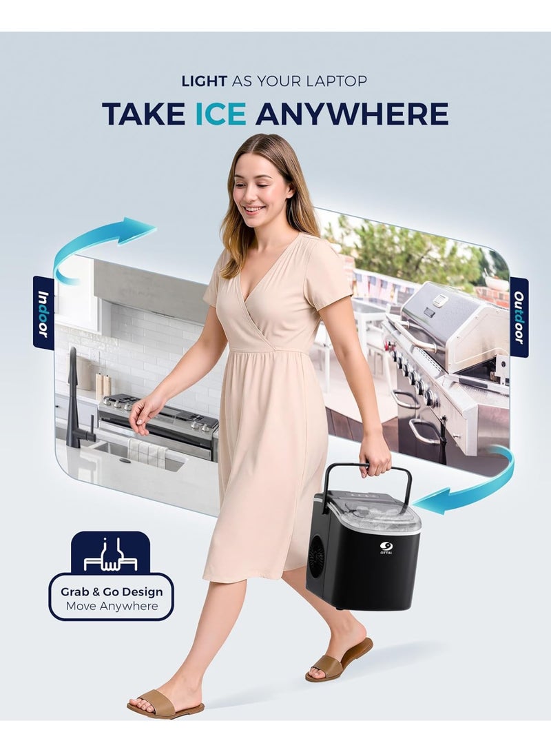 Ottal Ice Maker Countertop with Handle - 9 Bullet Ice Cubes in 6 Mins, Nugget Ice Maker, 12kg/24H, Portable Ice Machine with Scoop and Basket for Home, Kitchen, Camping, RV (Black) - Image 4