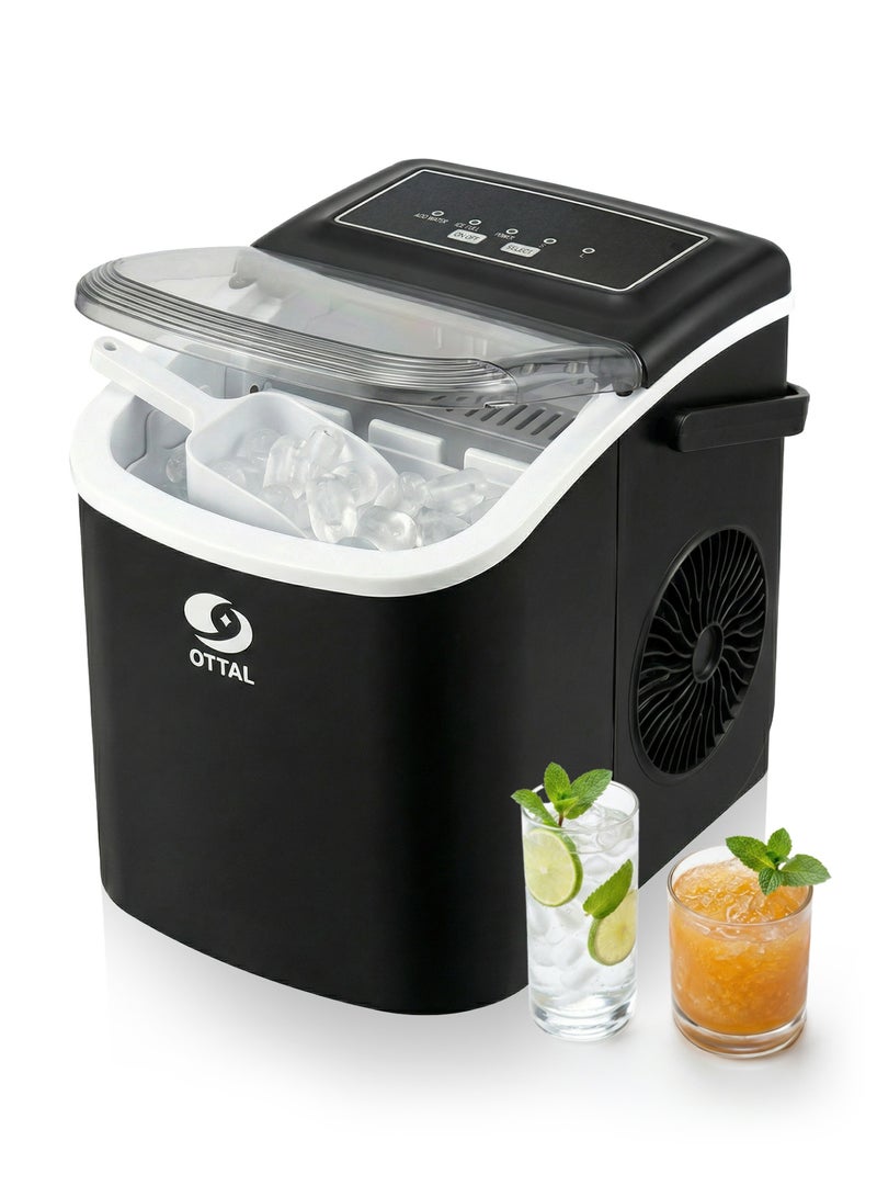 Ottal Ice Maker Countertop with Handle - 9 Bullet Ice Cubes in 6 Mins, Nugget Ice Maker, 12kg/24H, Portable Ice Machine with Scoop and Basket for Home, Kitchen, Camping, RV (Black) - Image 1