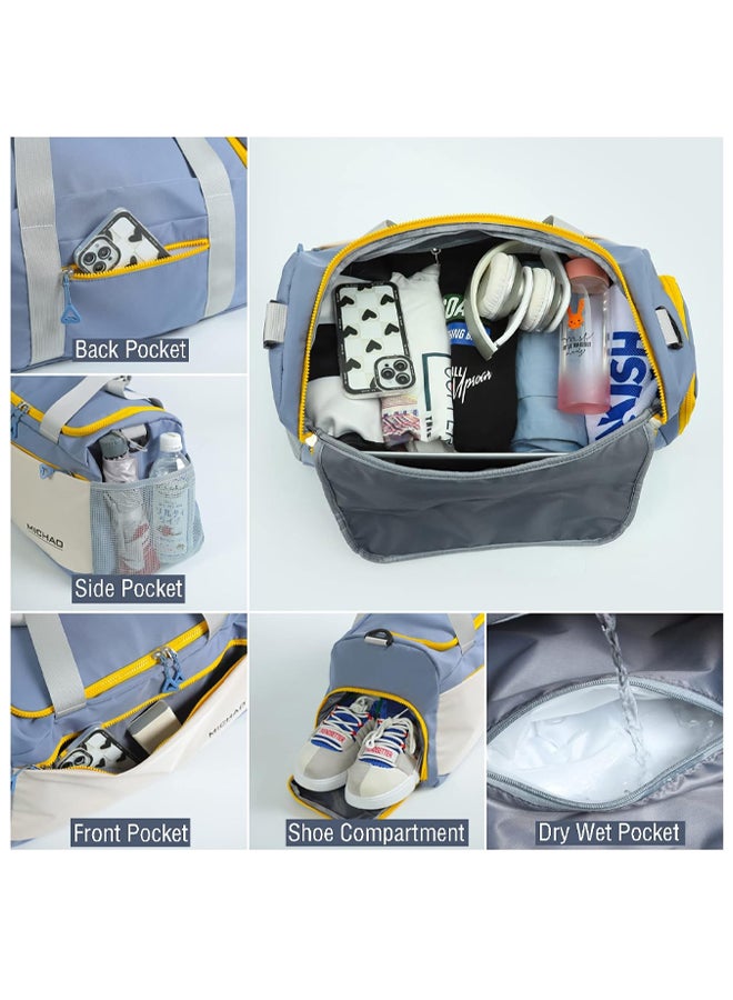 مي تشاو حقيبة رياضية نسائية من النايلون، حقيبة كتف وعبر الجسم مع عجلات، حقيبة يد بسعة كبيرة، تصميم متعدد الجيوب، مقاومة للماء، مع قسم للأحذية، جيوب للفصل بين الجاف والرطب، حقيبة للصالات الرياضية والاستخدام اليومي والسفر - Image 4