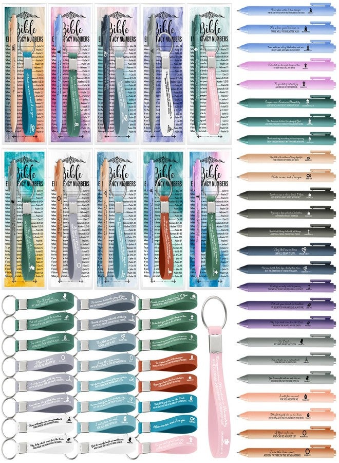Feifeiya 25 Sets Easter Christian Church Gift Bulk Bible Verse Pens Religious Silicone Keychains and Bookmarks for Pastor Teacher Women Sunday School Mother's Day(Watercolor,English) - Image 1