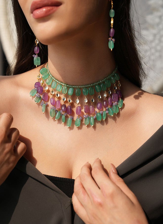 Binnis Wardrobe Precious Stone Studded Necklace & Earrings - Image 1