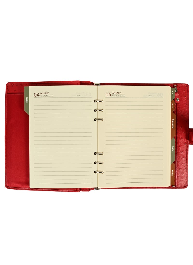 FIS FIS® Leather Organizer "STRUTHIO" and Activity Journal, Size : A5 (14.8 x 21cm), Color : Red_ FSORLO3RE  - Image 3