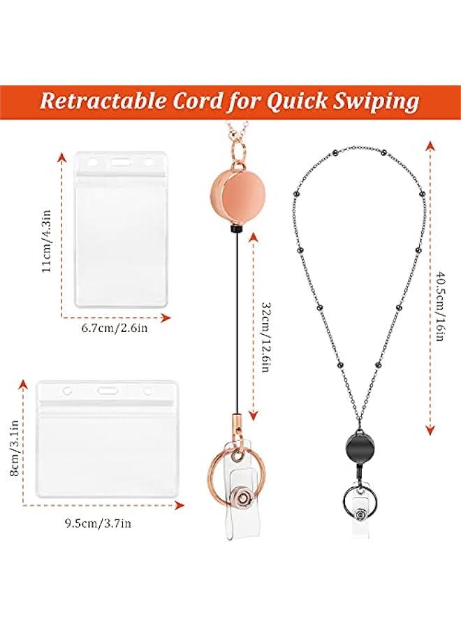 Generic Retractable Badge Reel Lanyard with ID Holder, Set of 3 Badge Necklace Lanyard with 6 Waterproof Name Card Holder for Office Worker, Nurses, Teachers, Doctors & Students  - Image 4