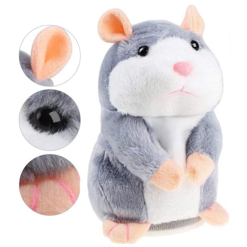 Eocolz Talking Hamster Repeats What You Say Mimicry Pet Plush Buddy Electronic Mouse Interactive Toy Funny Kids Stuffed Toys Children Early Learning for Girl and Boy Gift (Gray) - Image 2