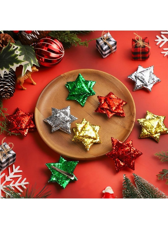 Hotop 12 Pcs Christmas Bow Hair Clips For Girls Glitter Christmas Bow Alligator Hair Clips Star Funny Hair Clips Festive Snowflake Hairpins Holiday Hair Accessory For Women Toddler Multicolored - Image 3
